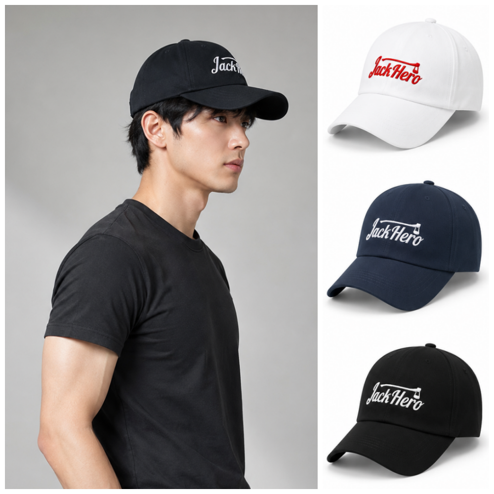 JACK HERO 블랙 볼캡을 착용한 라이더